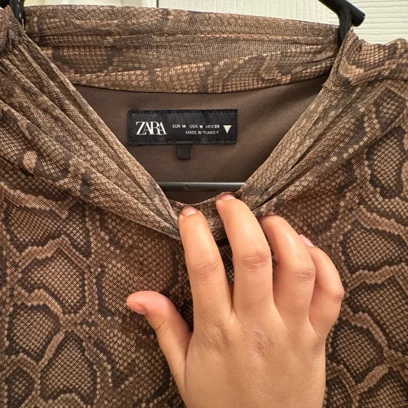 Zara Brown Long Sleeve bodycon snake print Dress - Picture 3 of 8